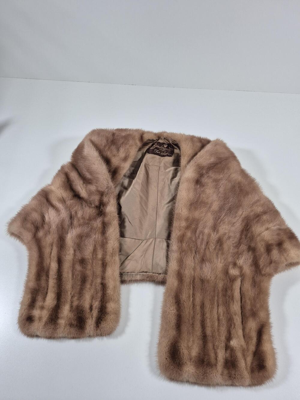 Vintage Bamberger's Fur Shawl Womens One Size Brown Wrap Stole Evening 1960's